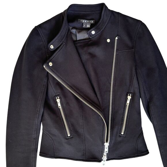 EUC Theory Asymmetrical Black Moto‎ Jacket Zippers Size 0 Pockets - Picture 4 of 10
